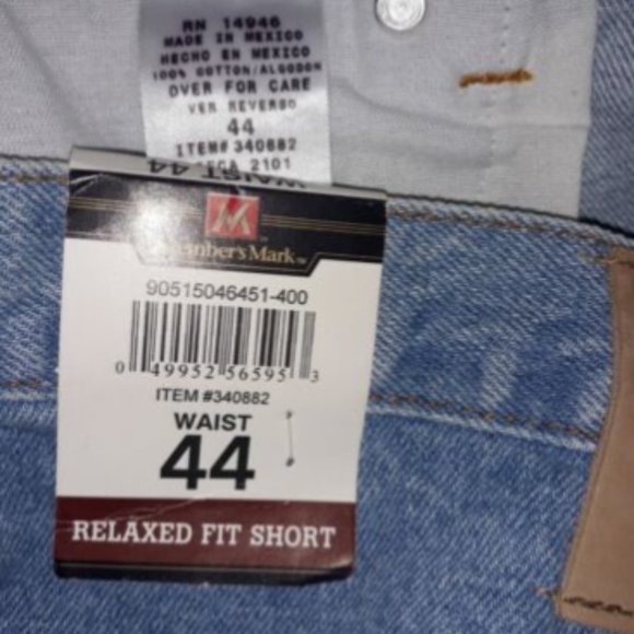 Member's Mark Mens Size 44 Denim Shorts Relaxed Fit Cotton Med Wash Blue - Picture 6 of 6